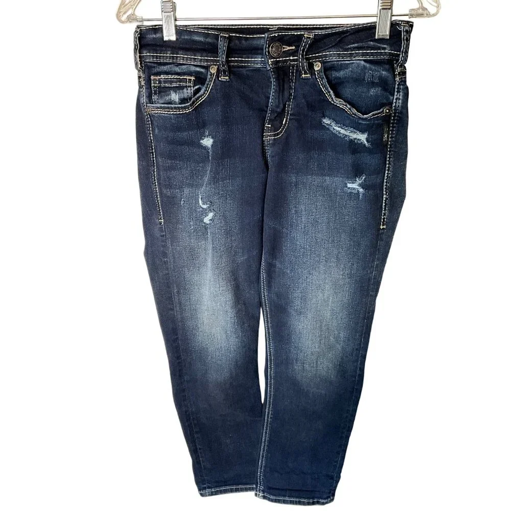 Silver Jeans Co. Womens Distressed Denim Capri Pants‎ Waist 26